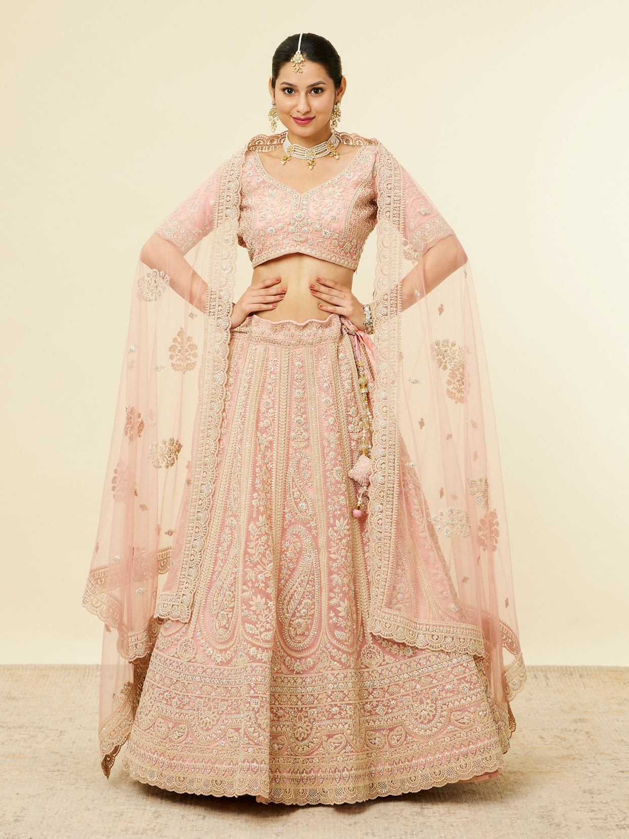 Light Pink Imperial Paisley Patterned Lehenga image number 0